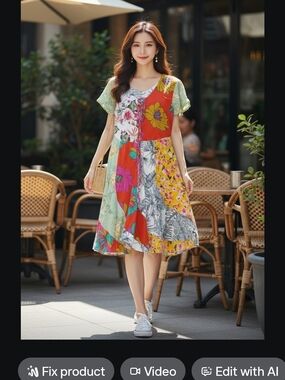 Sacred Threads Multicolor Patchwork Floral Midi Dress EARRINGS INCLUDED